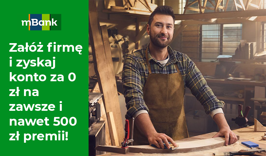 Otwórz konto firmowe w mBanku, zrób 1 płatność kartą i odbierz 500zł premii.