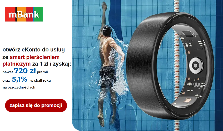 Zgarnij nowoczesny smart pierścień za 1 zł i rekordowe 720 zł premii od mBanku! 💳