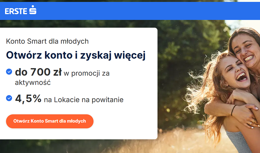 🔥 700 zł premii dla młodych w Erste Bank Polska!