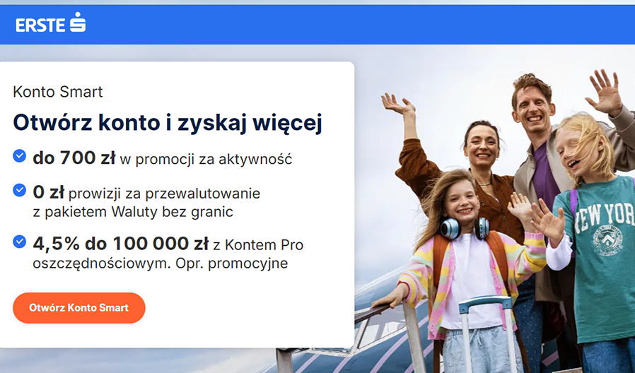 Zgarnij do 700 zł premii z Kontem Smart w Erste Banku! 💰