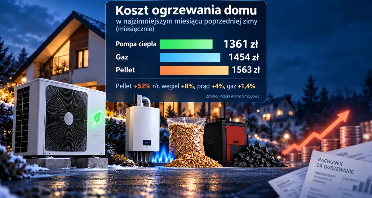 Koszty ogrzewania zimą 2026/2027: jak porównać pellet, gaz i pompę ciepła dla tego samego domu?